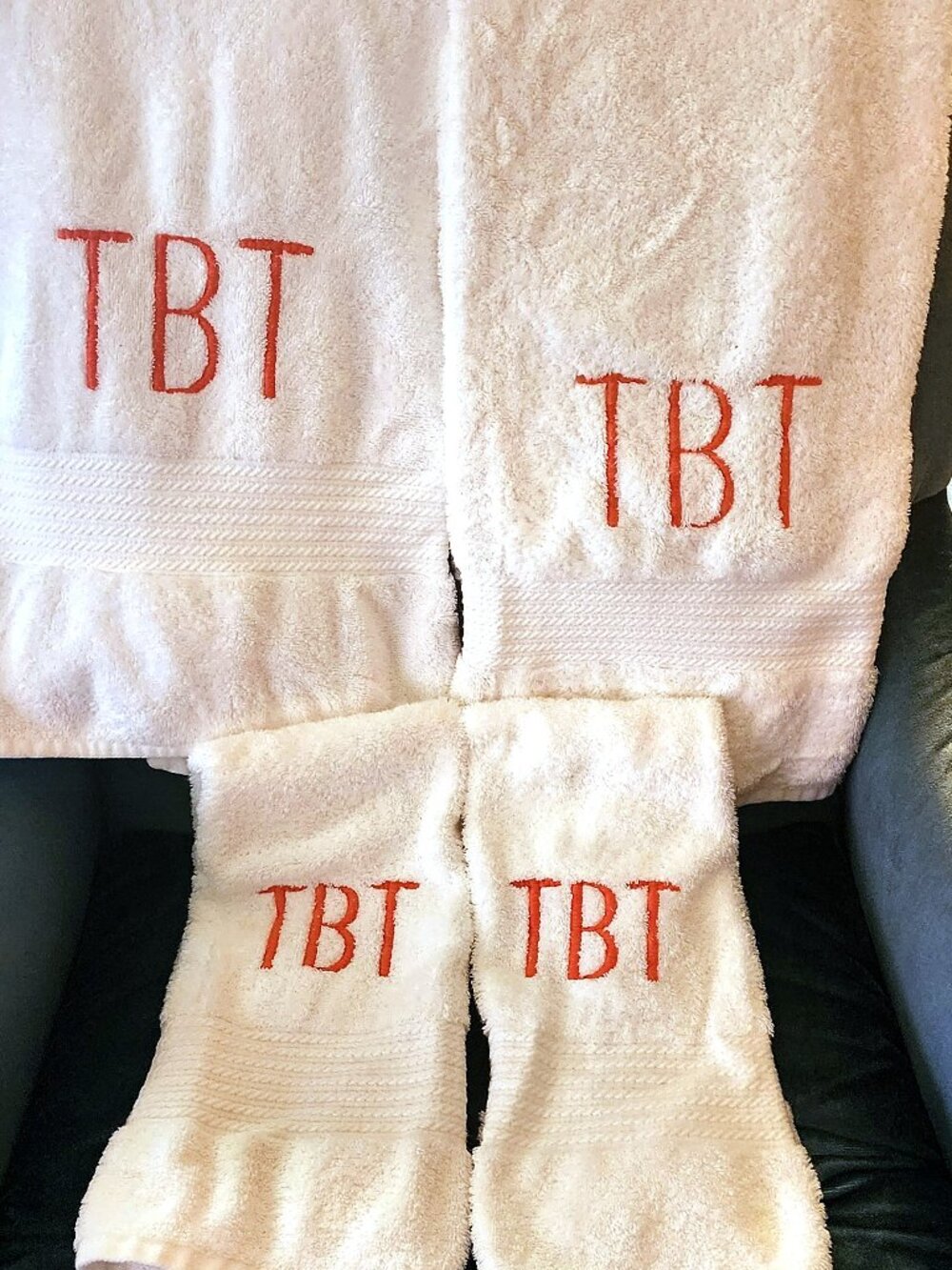 Lauren Ralph Lauren Monogrammed "TBT" Towel Set – 2 Bath + 2 Hand, White